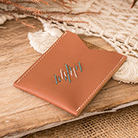 Leather card holder, 'Free Spirit' - Handcrafted 100% Leather Card Holder in Brown Teal and Grey