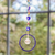 Glass beaded suncatcher, 'Dreamy Sparks' - Handcrafted Blue Glass and Crystal Beaded Suncatcher