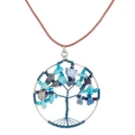 Jasper and quartz pendant necklace, 'Blue Jasper World' - Tree-Themed Round Blue Jasper and Quartz Pendant Necklace