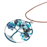 Jasper and quartz pendant necklace, 'Blue Jasper World' - Tree-Themed Round Blue Jasper and Quartz Pendant Necklace