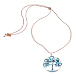 Jasper and quartz pendant necklace, 'Blue Jasper World' - Tree-Themed Round Blue Jasper and Quartz Pendant Necklace