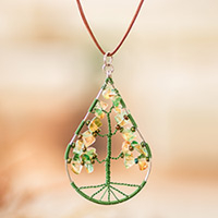 Peridot pendant necklace, 'Drop of Life in Spring Green' - Drop-Shaped Green Natural Peridot Tree Pendant Necklace