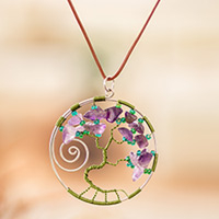 Amethyst pendant necklace, 'Love Your Wise Nature' - Nature-Themed Green Natural Amethyst Pendant Necklace