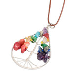 Multi-gemstone pendant necklace, 'Drop of Life in Rainbow' - Drop-Shaped Colorful Multi-Gemstone Tree Pendant Necklace