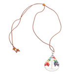 Multi-gemstone pendant necklace, 'Drop of Life in Rainbow' - Drop-Shaped Colorful Multi-Gemstone Tree Pendant Necklace