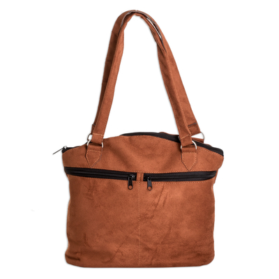 Cotton shoulder bag, 'Arrows of Beauty' - Chevron-Patterned Ivory and Brown Cotton Shoulder Back