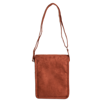 Cotton sling bag, 'Travels in Chevron' - Chevron-Patterned Adjustable Brown Cotton Sling Bag
