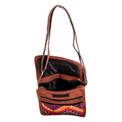Cotton sling bag, 'Travels in Chevron' - Chevron-Patterned Adjustable Brown Cotton Sling Bag