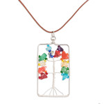 Multi-gemstone pendant necklace, 'Sylvan Rainbow' - Rectangular Colorful Multi-Gemstone Tree Pendant Necklace