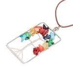 Multi-gemstone pendant necklace, 'Sylvan Rainbow' - Rectangular Colorful Multi-Gemstone Tree Pendant Necklace