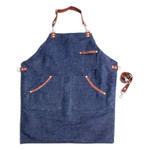 Leather-accented canvas apron, 'Culinarily Dapper' - Adjustable Leather-Accented Blue Canvas Apron