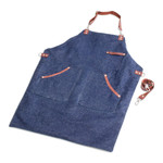 Leather-accented canvas apron, 'Culinarily Dapper' - Adjustable Leather-Accented Blue Canvas Apron