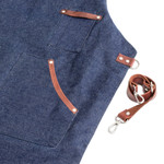 Leather-accented canvas apron, 'Culinarily Dapper' - Adjustable Leather-Accented Blue Canvas Apron