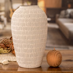 Ceramic vase, 'Natural Feel in Grey' - Modern Textured Hand-Painted Ivory and Grey Ceramic Vase