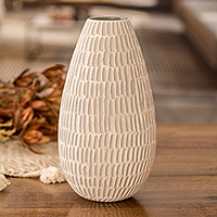 Ceramic vase, 'Artisanal Elegance in Grey' - Hand-Painted Modern Ceramic Vase in Ivory and Grey