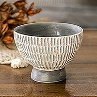 Ceramic vase, 'Harmonious Symphony in Grey' - Guatemalan Handcrafted Textured Ivory and Grey Ceramic Vase