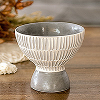 Ceramic vase, 'Radiant Essence in Grey' - Guatemalan Handcrafted Modern Ivory and Grey Ceramic Vase
