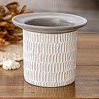 Ceramic vase, 'Chic Corner in Grey' - Handcrafted Modern Watertight Ceramic Vase from Guatemala