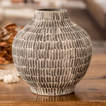 Ceramic vase, 'Exquisite Shape in Black' - Hand-Painted Textured Ceramic Vase in Ivory and Black