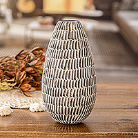 Ceramic vase, 'Artisanal Elegance in Black' - Handcrafted Modern Watertight Ceramic Vase from Guatemala