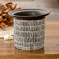 Ceramic vase, 'Chic Corner in Black' - Guatemalan Handcrafted Modern Ivory and Black Ceramic Vase