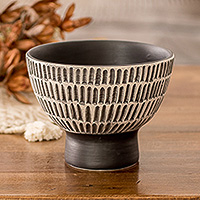 Ceramic vase, 'Harmonious Symphony in Black' - Ivory and Black Textured Ceramic Vase Handmade in Guatemala