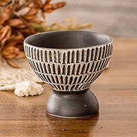 Ceramic vase, 'Radiant Essence in Black' - Ivory and Black Modern Ceramic Vase Handmade in Guatemala