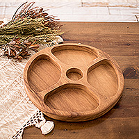 Wood appetizer platter, 'Let Us Share' - Handcrafted Wood Appetizer Platter with Four Compartments
