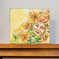 'Sunshine' (2024) - Signed Expressionist Oil and Gold Foil Sunflower Painting