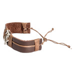 Men's leather pendant bracelet, 'High Seas Helmsman' - Men's Leather and Stainless Steel Helmsman Pendant Bracelet