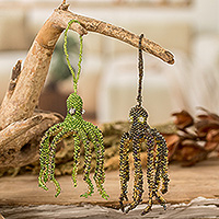Crystal and glass beaded ornaments, 'Lively Aquatic Life' (pair) - Crystal Glass Beaded Octopus Ornaments from Guatemala (Pair)