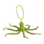 Crystal and glass beaded ornament, 'Green Aquatic Life' - Crystal and Glass Beaded Green-Hued Octopus-Themed Ornament
