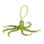 Crystal and glass beaded ornament, 'Green Aquatic Life' - Crystal and Glass Beaded Green-Hued Octopus-Themed Ornament