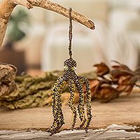 Crystal and glass beaded ornament, 'Bronze Aquatic Life' - Crystal and Glass Beaded Bronze-Hued Octopus-Themed Ornament