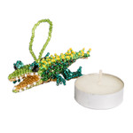Glass beaded ornaments, 'Green Ferocious Friends' (pair) - Pair of Glass Beaded Crocodile Ornaments from Guatemala