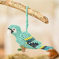 Glass beaded ornament, 'Marvelous Macaw' - Handmade Glass Beaded Macaw-Themed Ornament from Guatemala