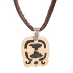 Coconut shell and lava stone pendant necklace, 'Spiritual Liberation' - Coconut Shell and Lava Stone Tijax Sign Pendant Necklace