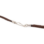 Coconut shell and lava stone pendant necklace, 'Dream Seeker' - Coconut Shell and Lava Stone K'at Sign Pendant Necklace