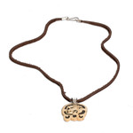 Coconut shell and lava stone pendant necklace, 'Free Path' - Coconut Shell and Lava Stone Maya E Sign Pendant Necklace