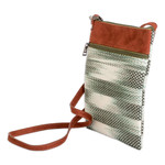 Cotton sling bag, 'Forest Beauty' - Faux Leather-Accented Cotton Sling Bag in Forest Green Hues