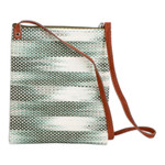Cotton sling bag, 'Forest Beauty' - Faux Leather-Accented Cotton Sling Bag in Forest Green Hues