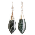 Jade dangle earrings, 'Maya Lance of Power' - Handcrafted Folk Art Black Jade Cabochon Dangle Earrings