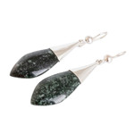 Jade dangle earrings, 'Maya Lance of Power' - Handcrafted Folk Art Black Jade Cabochon Dangle Earrings