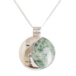 Jade pendant necklace, 'Dreamy Moonlight' - Reversible Moon-Themed Green Jade Pendant Necklace