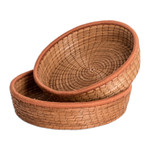 Pine needle baskets, 'Ginger Lands' (set of 2) - Set of 2 Woven Spiral Pine Needle Baskets with Ginger Trim