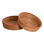 Pine needle baskets, 'Ginger Lands' (set of 2) - Set of 2 Woven Spiral Pine Needle Baskets with Ginger Trim