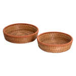 Pine needle baskets, 'Ginger Lands' (set of 2) - Set of 2 Woven Spiral Pine Needle Baskets with Ginger Trim