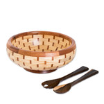 Mahogany and palo blanco wood salad serving set, 'Tasty Delights' - Tropical Eco-Friendly Reclaimed Wood Salad Serving Set
