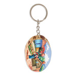 Wood keychain, 'San Juan Comalapa Charm' - Pinewood Keychain with Hand-Painted Guatemalan Woman Motif