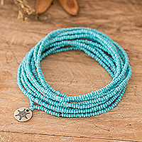 Beaded wrap bracelet, 'Infinite Radiance' - Blue Beaded Wrap Bracelet that Doubles as a Strand Necklace